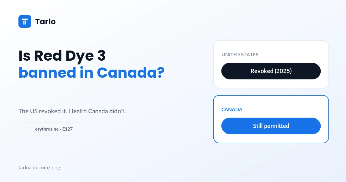 A status card showing Red 3 banned in the US but still permitted in Canada.